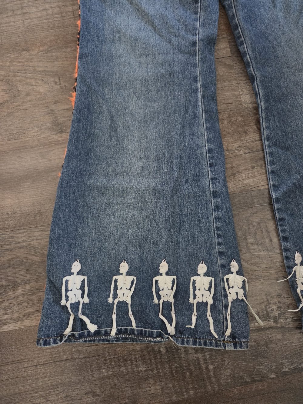 Handmade Women's Halloween Costume Jeans With Skeletons Flare Leg Size 11/12 - Picture 6 of 10